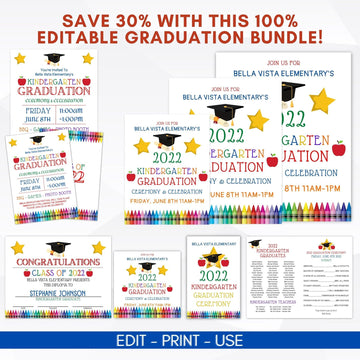 preschool pre k graduation ceremony invitation sign certificate diploma program template editable printable instant download